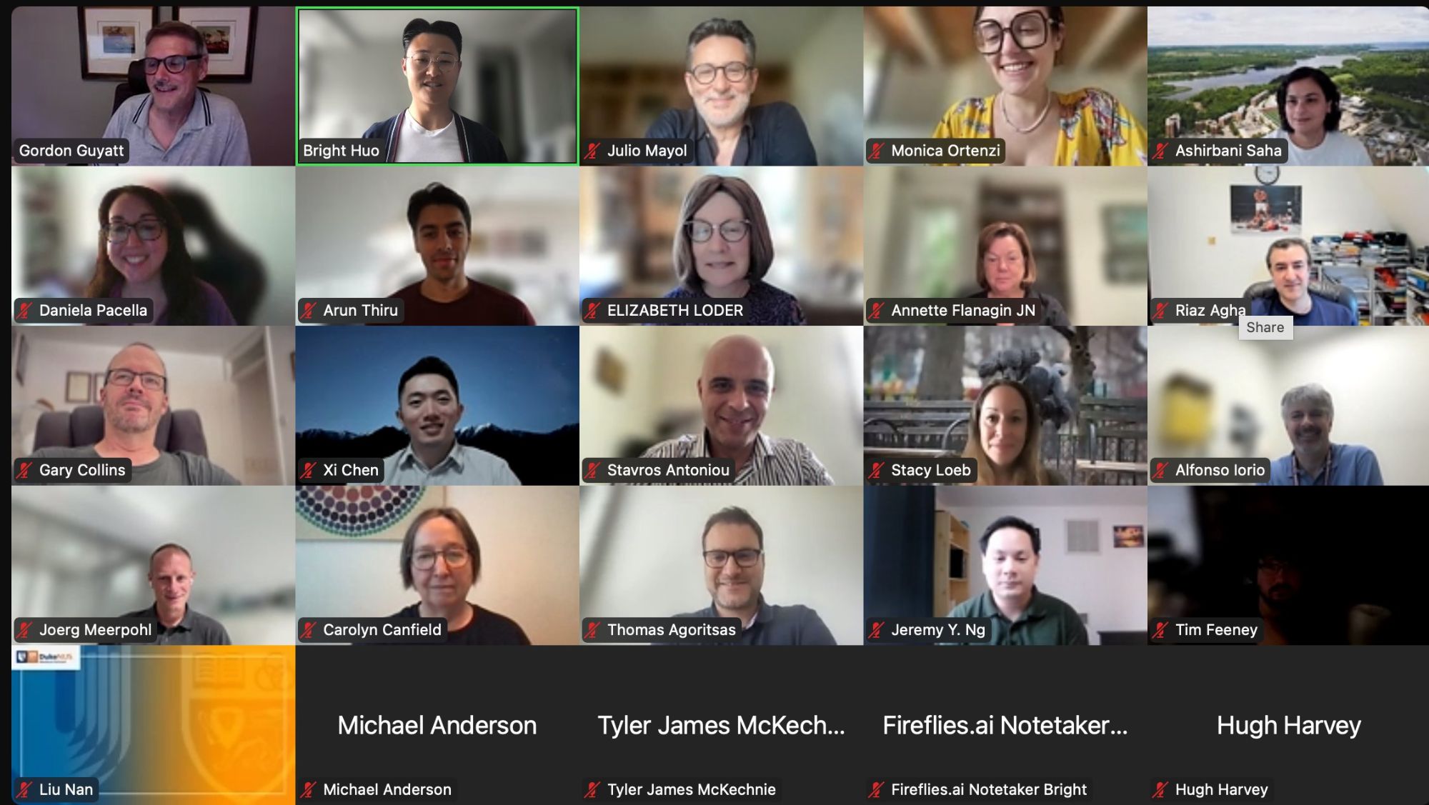 Screenshot of a video call showing the international, multidisciplinary CHART Delphi panel, including clinicians, researchers, methodologists, and patient representatives from around the world.